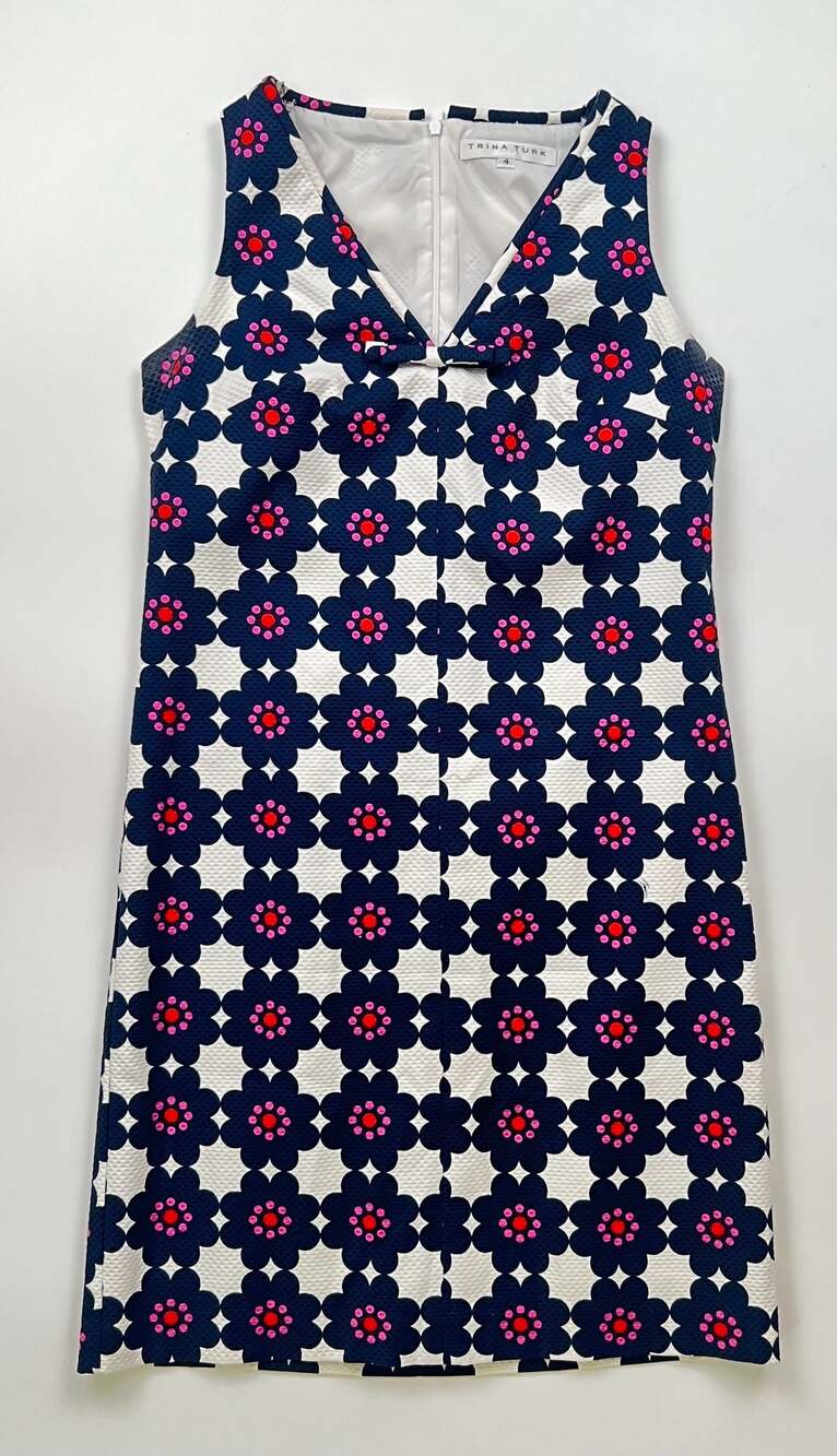Trina Turk Sleeveless Floral Print Shift Dress Navy/Pink/White Size 4